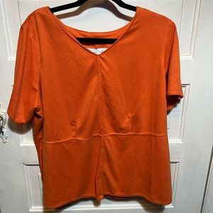 Kathy Ireland Orange Faux Suede Boxy T-Shirt with V-Neck